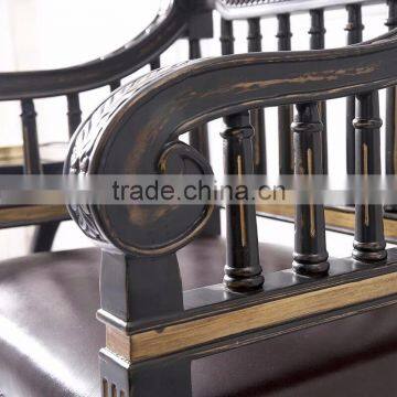 Classic Elegant Regina British Style Square Back Carving Leather Armchair With Distressed Brown Painting BF12-03294a photo-3