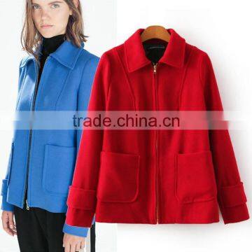 Double pocket Women Woolen coat Lady long coats for winter