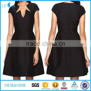 V neck A shape cap sleeve black sexy women career dress