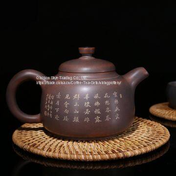 Purple Clay Chinese Nixing Peony Engraving Tea Pot Pure Handmade Big Capacity Teapot photo-2