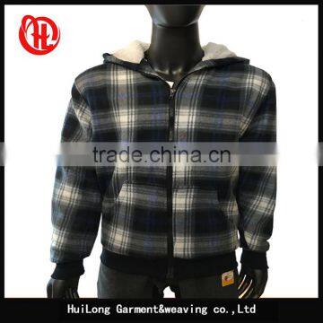 Custom fashion men winter grid style hoodie fleece jacket