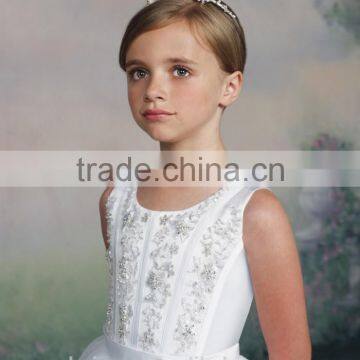 White Beaded Bling High Neck Baby Gown Dresses for Girls photo-2