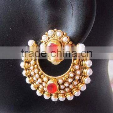 Pinl Dangler Gold Tone Dangler POLKI EARRINGS photo-3