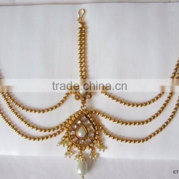 MATHAPATTI MAANG TIKA GOLD PLATED POLKI pearl