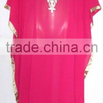 PINK EMBROIDERED georgette CAFTAN kaftan tunic poncho Zip cover up