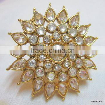 POLKI Crystal GOLD COCKTAIL FINGER Ring photo-3