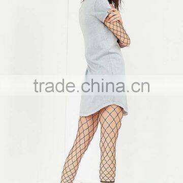 2017 Popular Super Trendy And Cute Mesh Legging Out From Under Fishnet Catsuit Sexy Bodysuit Layered With Ripped Denim photo-5