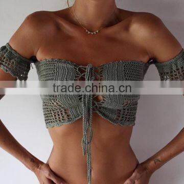2017 Fancy Cotton Crossed Ladies Hand Knitted Bikini photo-2