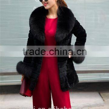 Large Size Real 2016 Winter New Women Fox Fur Collar Rabbit Fur Coat Outwear Female photo-2