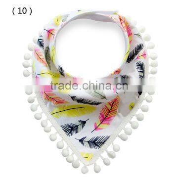 S17222A High Quality Cute Cotton Bandana Baby Bibs With Mini Pom-Pom photo-2