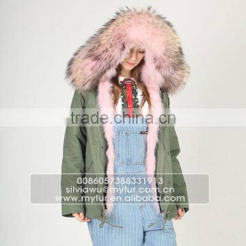 Myfur Plus Size Mini Parka With Fur Lining Luxury Colorful Raccoon Fur Hood photo-5
