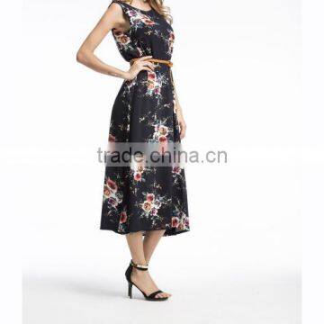 Polyester One-piece Dress Big Pendulum Type & Different Size for Choice & Belt & Mid-calf Printed 86276 photo-5