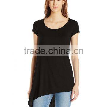 Women's Scoop Neck Asymetrical HemCotton/Viscose Knit Top/Dress Shirt photo-5