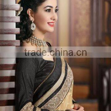 Fascinating Sandal & Black Color Combination Black Bordered Blooming Bliss Designer Sarees Collections photo-2