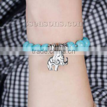 Malachite Green Round Elephant Howlite Imitated Turquoise Boho Chic Elastic Bracelets photo-2
