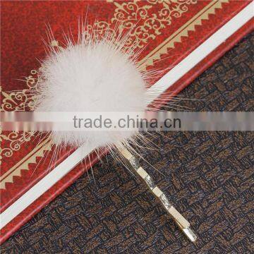 Sable Fur Hair Clips Findings Off-white Pom Ball Gold Plated 60mm x 30mm