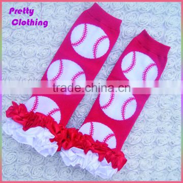 Red kint sports socks for children ruffles satin knee high baby leg warmer football