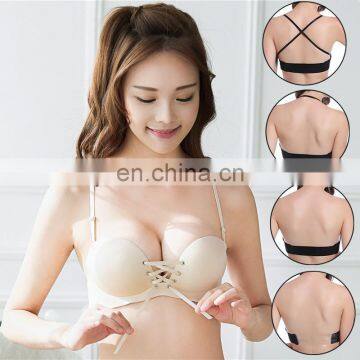 Women bra Fashion 3/4 Cup Brassiere wire free Strapless Push Up bra Sexy Bra for Wedding Transparent Straps party bra