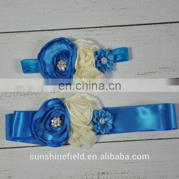 Layered Flower Sash Matching Baby Headband Satin Flower Sash Belt Flower Girl Hair Accessories