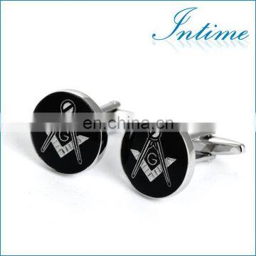 Silver Symbol Black Round Cuff link Men Shirt Cufflinks