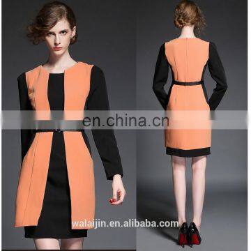 High quality long sleeve fake two piece dress, Aumtumn polyester dress 2015