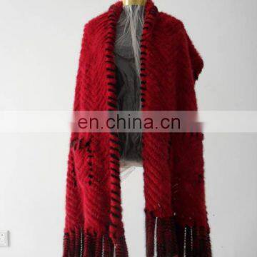 Red/black Color Womens Knitted Mink fur shawl