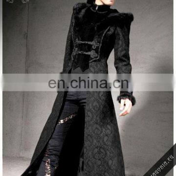 Gothic Long Coat With a Hood Trimmed With Natural Rabbit Fur photo-5