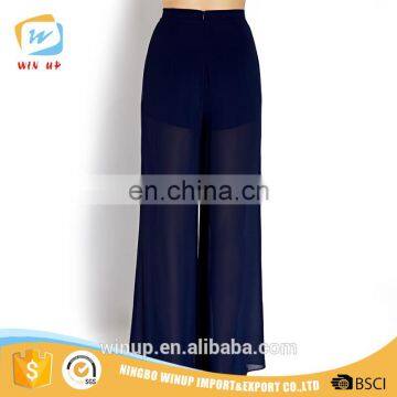 Ladies Casual Pleated be Seen Layered Wide Leg Loose Cheap Chiffon Palazzo Pants photo-4