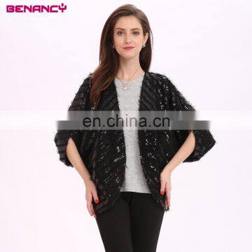 Alibaba China 2017 Europea Autumn Black Sequin Knitted Sweater Cardigan For Woman