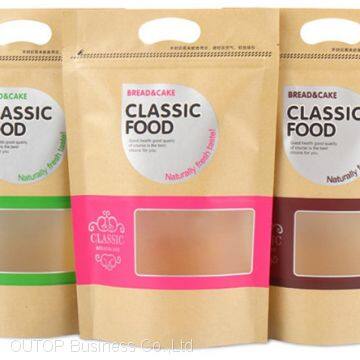 OUTOP Packaging Free Samples Standing up Pouches Brown Kraft Paper Bag With Window photo-3
