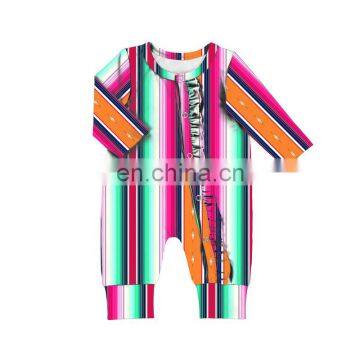 Boutique Purple Cow Pattern and Serape Alternating Kids Baby Gauze Romper Ruffled Jumpsuit Onesie Baby photo-5