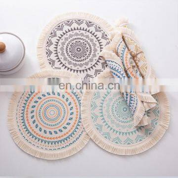 Boho Home Kitchen Decor Accept Low MOQ Custom Printed Woven Round Placemats Table Mat With Tassels photo-7