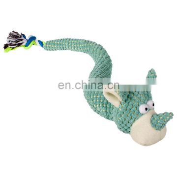 New long tail dog plush squeaker with cotton rope chew toy