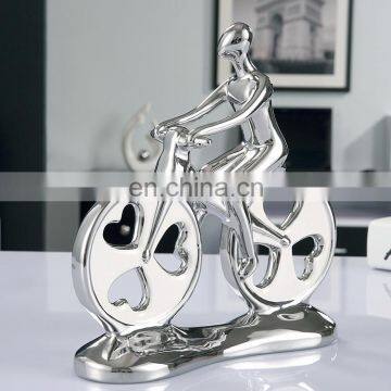 Customized Creative Couples Biking Ornaments Silver-plated Glazed Ceramic Home Decor Art Ornaments