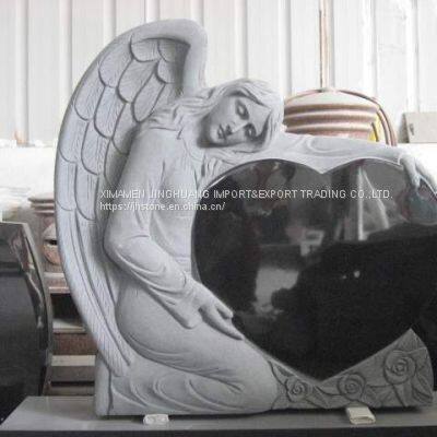 Black granite heart shapes angel tombstone