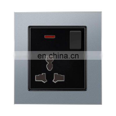 Type 86 Universal 3 pin Wall Socket With Switch 16A Aluminum Alloy Panel Sockets And Switches Electrical With LED Light