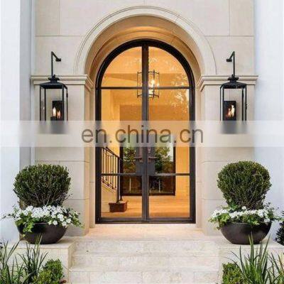 Contemporary Elegant French Simple Line Grill Design Black Color Frame Front Double Glass Modern Entry Wrought Iron Door photo-5