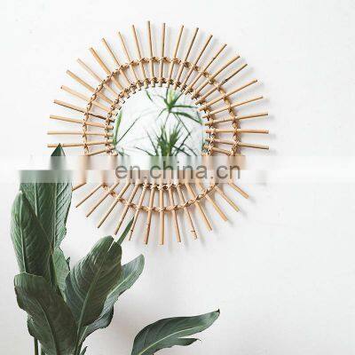 Mirror Round Big Large Glass Vintage Antique Decorative Living Room Furniture Vanity Makeup Wood Rattan Home Mirror Decor Wall