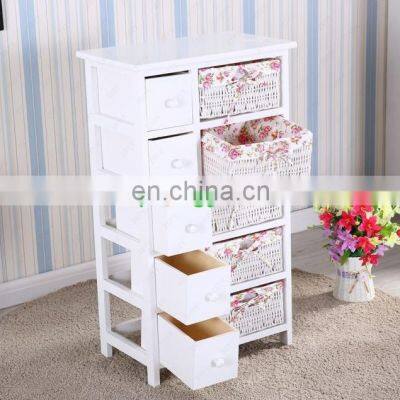 Bedroom Storage Dresser Chest 5 Drawers W/ Wicker Baskets Cabinet Wood Furniture photo-2
