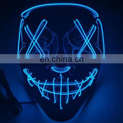 Stock RTS Attractive PVC Halloween Party Masks Led Light Joker Scary Neon Face Party Mask With Battery Operated Party Festival photo-4