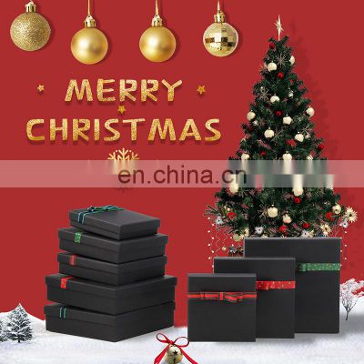 3 in 1 black nesting merry christmas gift set ornament present packaging box with ribbon decoration and lids