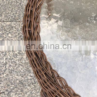 Indoor & Outdoor PE Rattan Round Side Table End Table With Glass Top, Brown Patio Garden Furniture for Sale photo-4