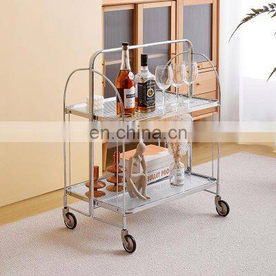 New Design Mobile Fashionable Loading Stainless Steel Waiter Trolley Foldable Coffee Side Mirror Glass Tea Bar Trolley Cart