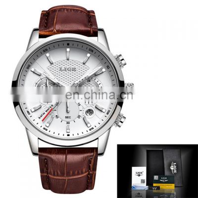 Lige 9866 Classy Mens Quartz Watches Date Chronograph Water Proof Military Fashion Men Leather Wrist Watch