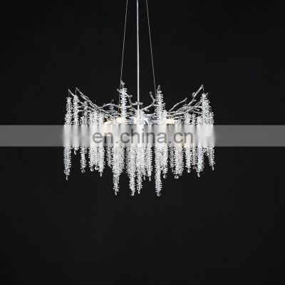 Modern Style Solid Brass Branch Chandelier LED Pendant Lighting Fixture Crystal Drops Home Decoration Oval Hanging Chandelier