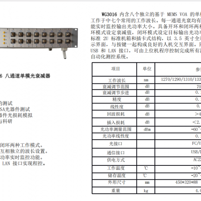 Wg3016 Octal Channel Single Mode Adjustable Optical Attenuator photo-4