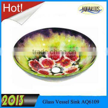 2013 New Hand Painted Bathroom Glass Sink China Import Direct