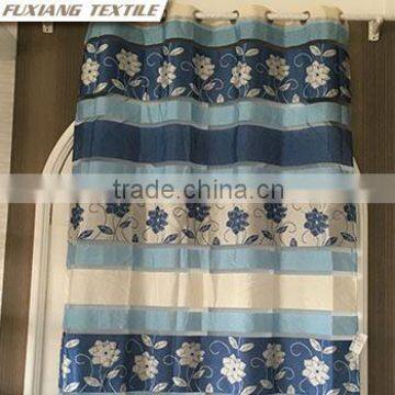 Polyester voile jacquard stripe 8 eyelets window blue panels