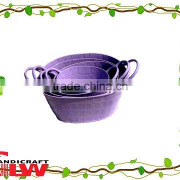 set of 4 handmade and durable circular shaped metal buckets for home storage or claening with handle and check patterns