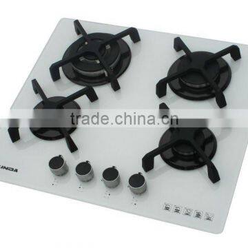 4 burner white glass built-in gas hob